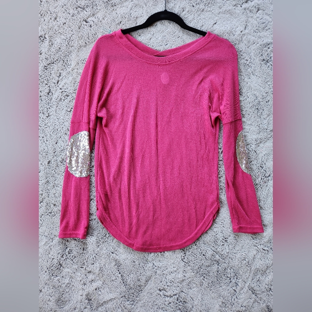 Pink Sweater with Sequin Elbow Patches
